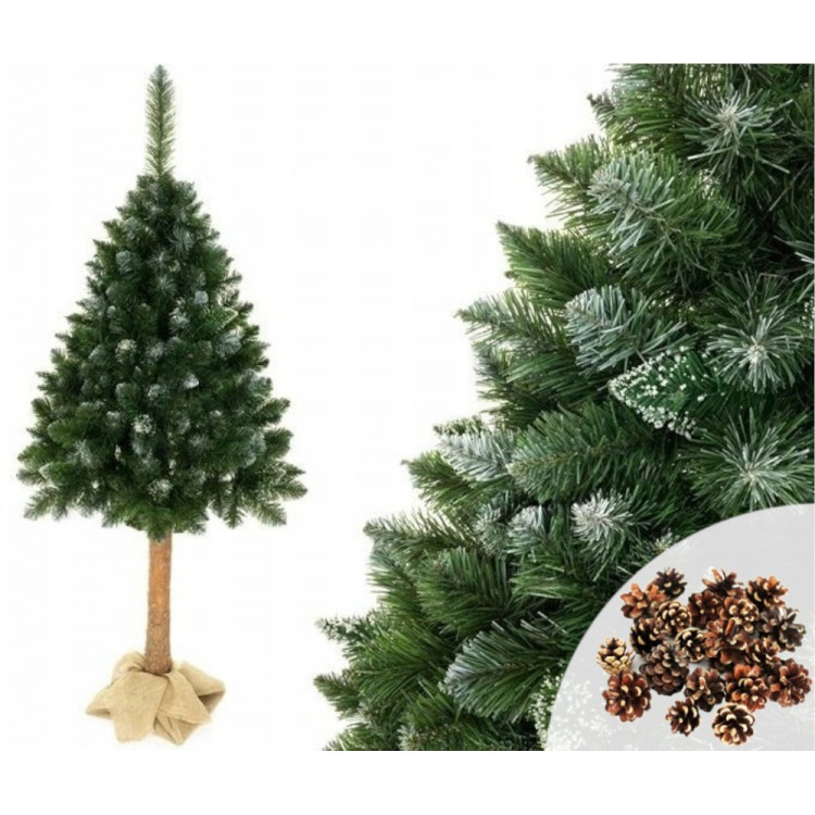 Vianočný stromček 3D na pníku z umelej diamantovej borovice 160 cm Snehové trblietky